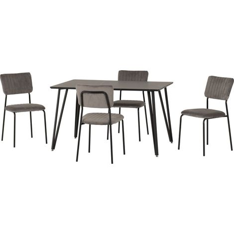 Marlow Dining Set with Sheldon Chairs - L80 x W75.5 x H130 cm - Black Marble Effect/Black/Grey