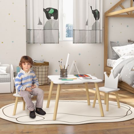 Ensemble table et 2 chaises pour enfants avec dossier incurvé. Âges 3-6 ans. Blanc.