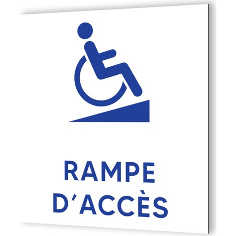 Pictogramme Rampe d'Accès PMR - Panneau Dibond Blanc - Picto Bleu - 20x20 cm, 3 mm, Fixations Multiples (1/5)