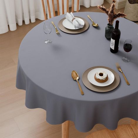 Runde Tischdecke 140cm Grau, Polyester, abwaschbar, wetterfest