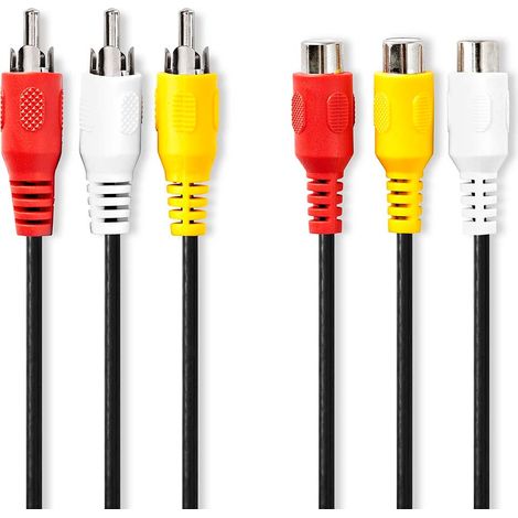 Cable de Vídeo Compuesto  3x RCA Macho  3x RCA Hembra  Niquelado  480p  2.00 m  Redondo  PVC  Negro  Label