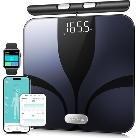 Balance Pese Personne Intelligent, 8 Électrodes Pese Personne Impédancemètre 28 Indicateurs (IMC/Graisse Corporelle/Protéines/Muscle) avec App Bluetooth, 180 kg avec Fonction Vocale (1/5)