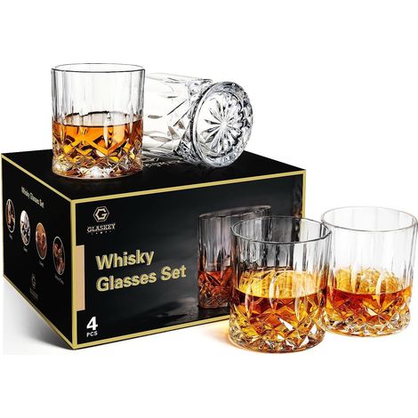 4 Pièces Verres à Whisky, 320ml Verre a Whiskey en Cristal, Parfait pour les Cocktails Rhum Vodka Scotch Gin Cognac, Cadeaux Uniques pour Hommes et Femmes (1/5)