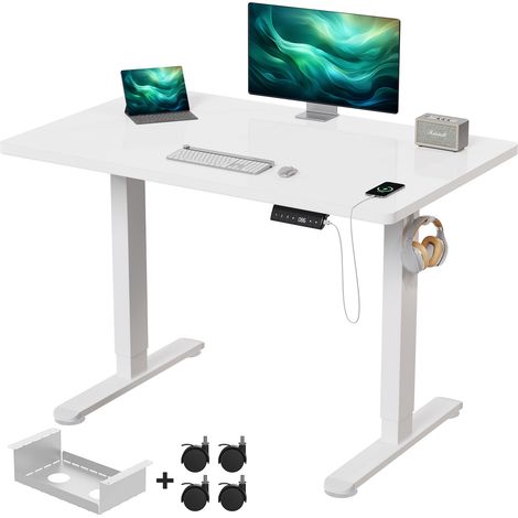 Bureau assis debout Disponible pour bureau ou jeux table réglable en hauteur longueur 120cm × largeur 60cm blanc 2 sections de moteur unique devoko