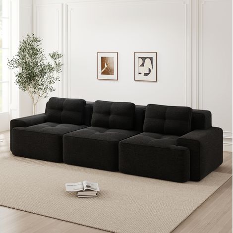 Canapé modulable 3 places 293x104x69 cm en tissu côtelé noir, modulable pour salon FloraGrace (1/5)