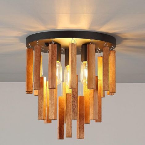Küchen-Deckenleuchte, rustikale Vintage-Deckenleuchte aus Massivholz, dekorative Lampe fürs Wohnzimmer, Eichen-Deckenleuchte E27 für Wohnzimmer, Schlafzimmer, Flur, Esszimmer, Landhaus, Eingangsbereic (1/5)