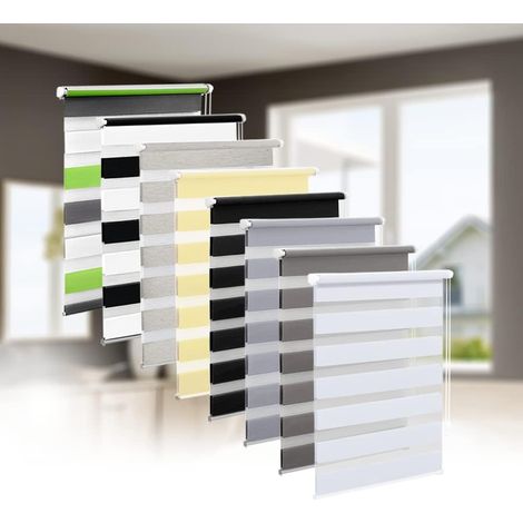 double système sans perçage, double store occultant transparent et opaque avec supports de serrage pour fenêtre (1/5)