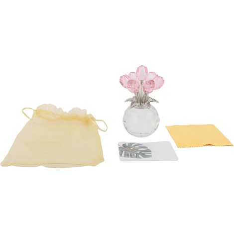 Figurine cristal rose fleur avec vase rond – Bouquet fleurs ornement collection table mariage anniversaire rose, décoration (1/3)
