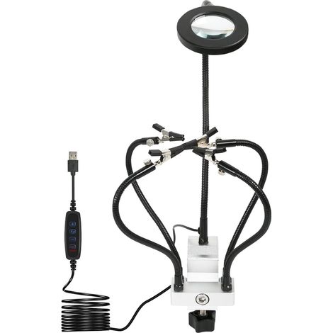Station de soudage avec lampe loupe 3X, 4 bras flexibles pour la réparation électronique des bijoux artisanaux