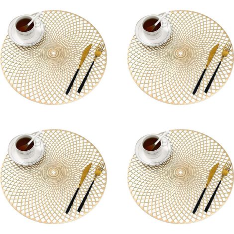de Dessous Assiette Napperons Rond Table Tapis pour Salle à Manger Cuisine Style I Lot 4 Set 38cm Doré Or (1/5)