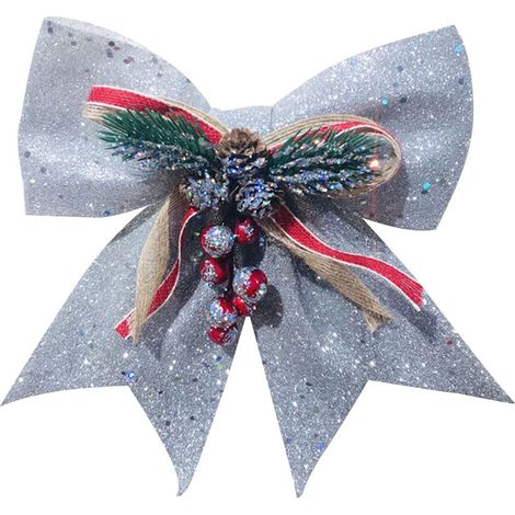 Nœud Papillon De Noël - En Tissu Non Tissé Avec Fil Métallique - Décoration Murale Et Arbre De Noël - Pour Intérieur Extérieur - 1 Pièce (1/2)