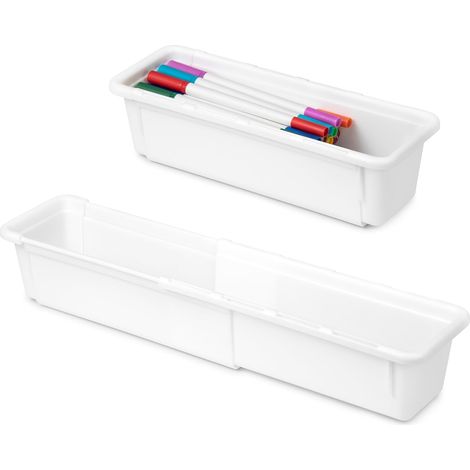 Set of 2 Drawer Organizer, Plastic Drawer Storage Box for Kitchen, Office, Expandable Organizer for Cutlery, Makeup and Other Small Objects, White (1/5)