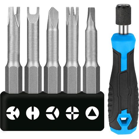 Lot de 5 Tournevis Spéciaux Avec Manche - Jeu d'Embouts Triangulaires et Formes Spéciales 50 mm,Bleu (1/5)