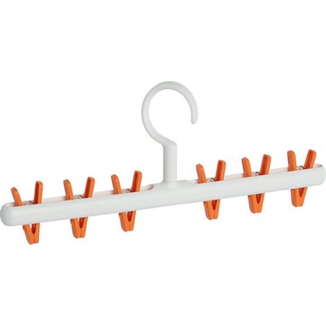 Etendoir A Chaussettes - 360° Rotatif - Anti-Vent - Pour Sous-Vetements Et Gants - 6 Pinces - Blanc Orange - 1 Piece (1/4)