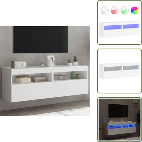Meubles TV muraux avec lumières LED 2 pcs blanc 60x30x40 cm - Meuble Tv Mural - Étagère Murale - Éclairage Led Rgb - Rangement Mural - Design Moderne (1/5)