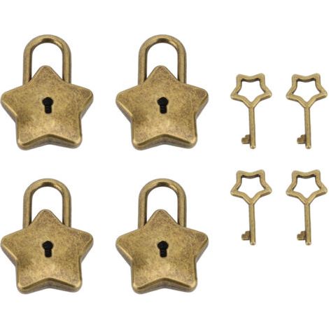 Pair - 4 ensembles de cadenas de coffre au trésor, mini boîte à bijoux en métal pour journal intime, serrure décorative avec clé S007 en forme d'étoile à cinq branches en laiton antique (1/5)