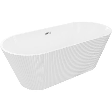 Mexen Yara freistehende gerillte Badewanne 170 x 75 cm, weiß, Überlauf chrom - 52861707500-01 (1/5)