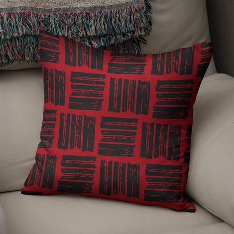 Housse de Coussin Motif, Rouge Noir Taie d'oreiller pour Lit Voiture Canapé Maison Salon Chambre, Décoration D'intérieur, 43x43cm - Conçu et Fabriqué en Turquie (1/4)
