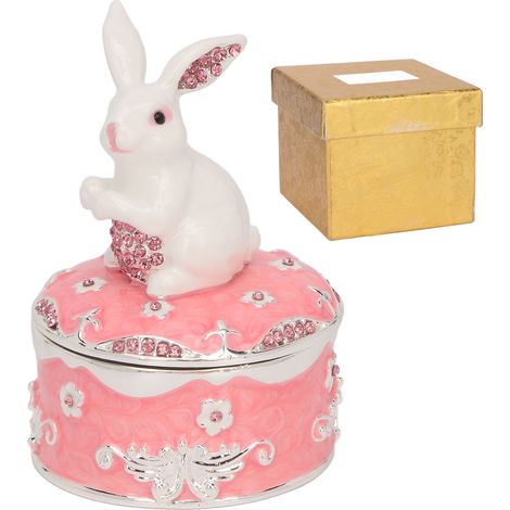Boîte à bijoux mignonne en forme de lapin, fermeture magnétique, alliage de zinc, coffret de rangement élégant pour colliers et bagues (1/5)