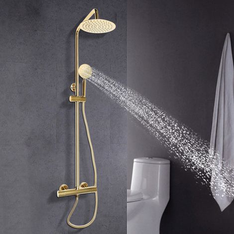 Anti-Kalk-Duschsystem mit Thermostat-Regendusche Duscharmatur Duschsäule Messing Gold (1/5)