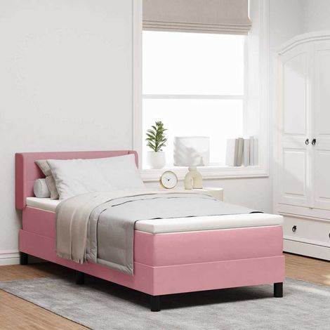 Cama tipo Box Spring con cabecera Rosa 200 x 80 cm Terciopelo (1/5)