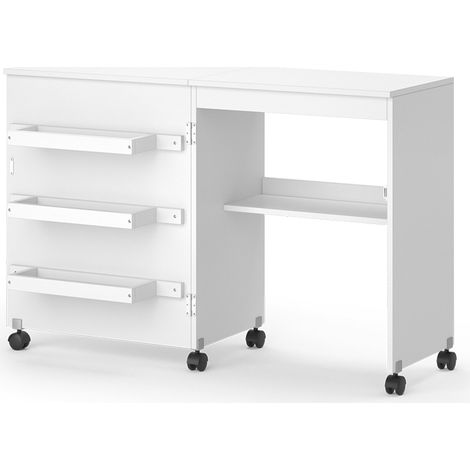La mesa de costura Carmen, Blanco, 118 x 79.3 cm con 3 estantes, Vicco
