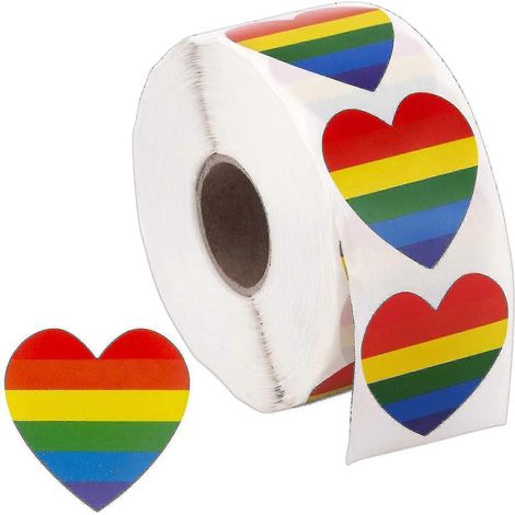 500 autocollants Fierté Gay, autocollants Saint-Valentin en forme de cœur, autocollants arc-en-ciel, autocollants à rayures en rouleau-1INCH (1/4)