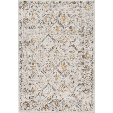 Tapis salon 120 x 170 cm, motif rétro-vintage, tons beige, gris et marron, relief texturé au toucher