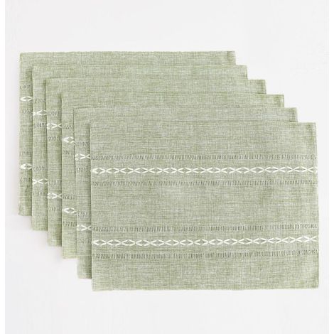 Tischsets aus Baumwolle und Leinen, 30 x 45 cm, 6er-Set, rustikale Säume für den Küchentisch, hitzebeständig, salbeigrün