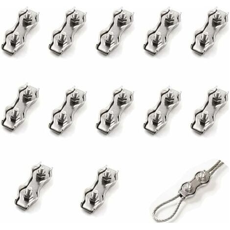 12 Pièces De Câble Métallique En Acier Double Pince m2, Connecteur De Pince De Câble En Acier Inoxydable Pince De Fixation De Câble De Frein, Utilisé Pour Le Câble En Acier 1 Mm (1/5)