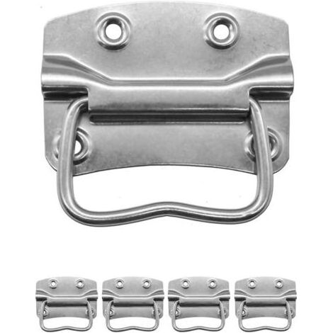 Lot de 4 poignées pliables en métal massif pour caisses - En acier inoxydable - Argenté - 90 x 64 mm (1/4)
