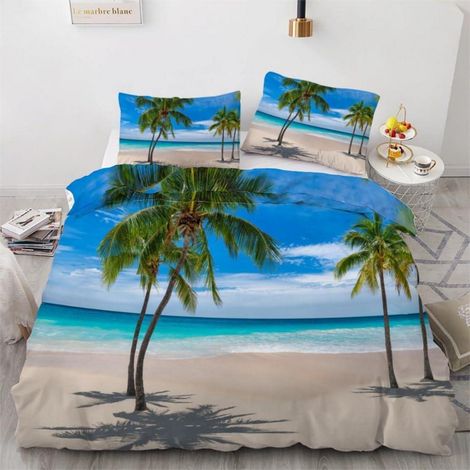 Bettwäsche-Set 135x200 cm 4-teilig Mikrofaser 3D Palme Tropisch mit Reißverschluss