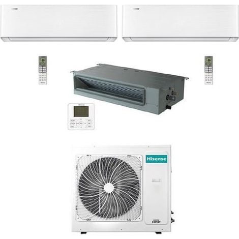 Climatizzatore Condizionatore Hisense R32 Trial Split Inverter Energy Pro X Wifi + Canalizzabile 9000 + 9000 + 12000 BTU con U.E. 3AMW52U4RJC Classe A++/A+