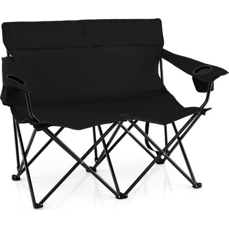 Chaise de camping double pliant pour 2 personnes 132 x 66 x 96 cm confort optimal ambiance cosy en tissu oxford noir