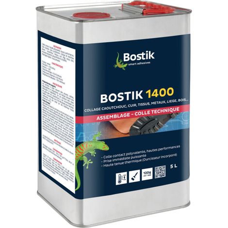 Bostik 1400 Colle Néoprène Liquide Multi-Usages – Prise Immédiate Puissante – Durcisseur Incorporé – Couleur : Ambré – Bidon de 5L