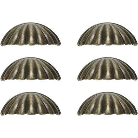 Lot de 6 Poignées Coquille en Bronze Antique – 6,4 cm, Poignées de Meubles pour Armoire et Tiroirs (1/5)