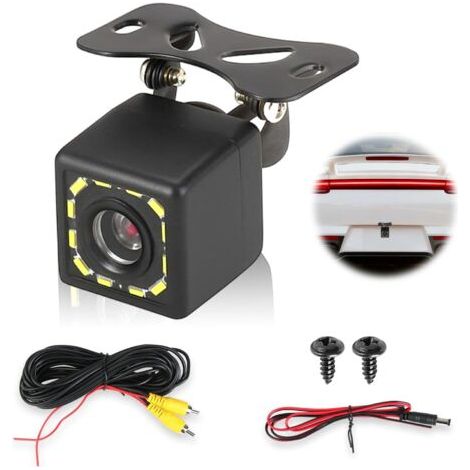 Camera De Recul Voiture 170° Grand Angle, Super Vision Nocturne avec 12 LED, Mini Caméra étanche Ip67 pour Installation De Caméra De Recul pour Voiture, Camion, Van, Camping Car Et Remorque (1/5)