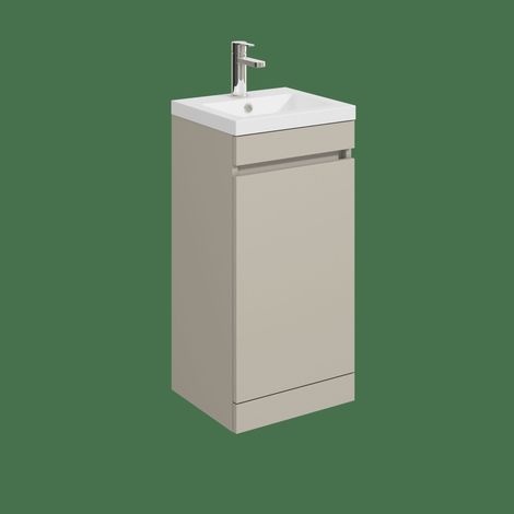 Balterley Tean 400mm Floor Standing 1 Door Compact Unit with Polymarble Basin - Pebble Grey
