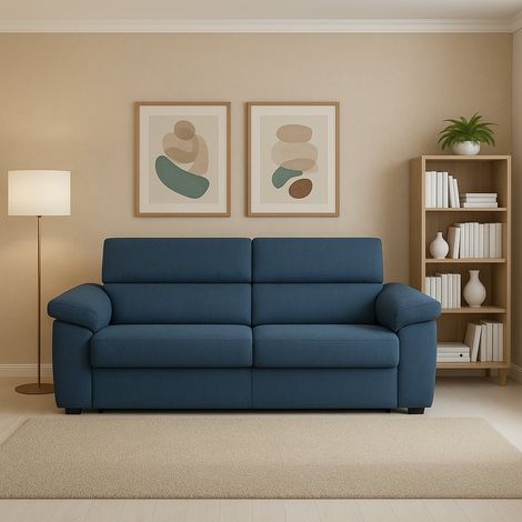 Dmora - Sofá fijo 2 plazas Quirina, Sofá lineal para salón, acolchado, desenfundable, calidad 100% Made in Italy, 185x95 h100 cm, Azul (1/5)