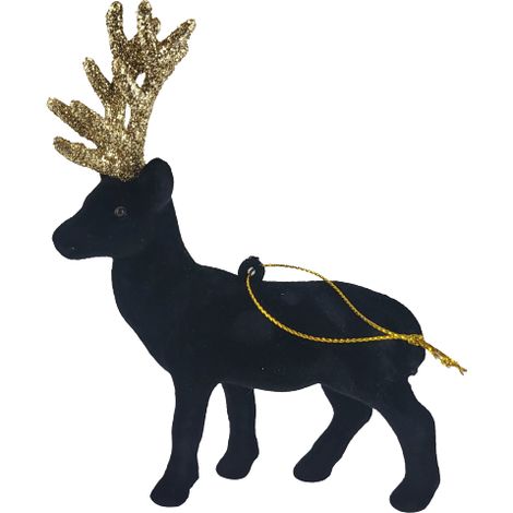 Schwarzer Samtanhänger in Rentierform MIT goldenem Geweih (1/5)