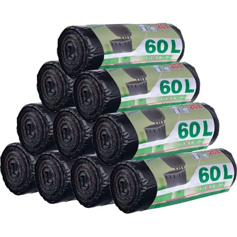 200 Pieces 50L-60L Leak-Proof Ultra-Strong Bin Bags with Drawstring Handles, Pack of 10 Rolls, Large Size 71 x 64 cm, Black (1/4)