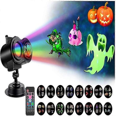 Projecteur LED avec 16 motifs, étanche et télécommande, idéal pour les fêtes de Noël et d'Halloween en intérieur et en extérieur. (1/5)