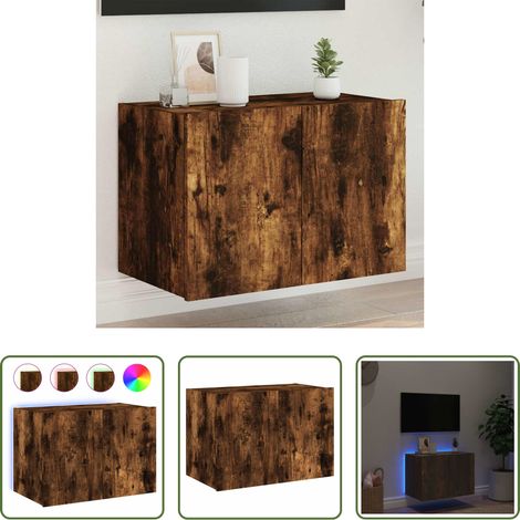 LED-Leuchten - TV-Wandschrank mit LED-Leuchten Räuchereiche 60x35x41 cm (1/5)