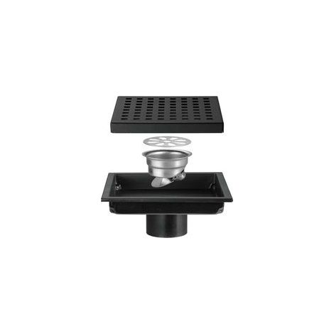 Scarico a pavimento, scarico doccia in acciaio inox, scarico bagno, griglia quadrata a grande spostamento, scarico a pavimento deodorizzante, con caratteristiche: acciaio, 15 cm - Crezuo