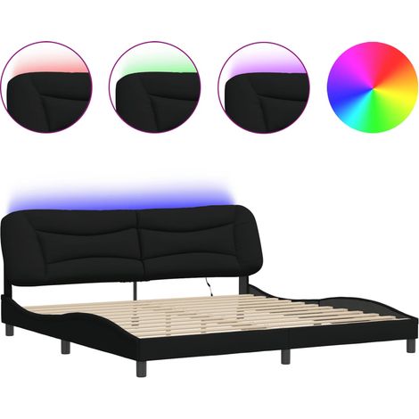 Lit double - lit simple - Cadre de lit avec LED Hvar noir 200x200 cm tissu fr5239 - Maison La Vie (1/5)