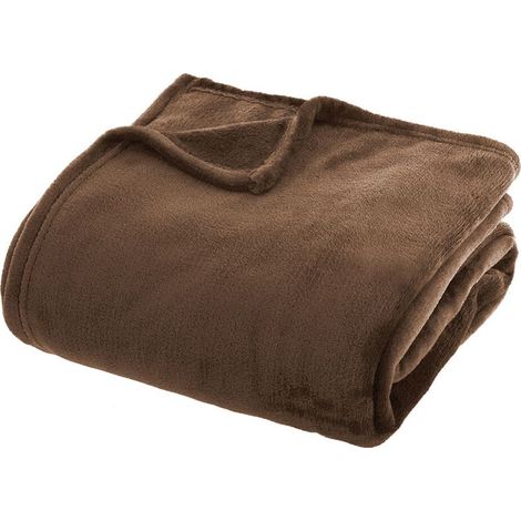 Plaid Très Doux Couleur Unie Couverture Chaud Polaire Lit Canapé Marron - 210x230 cm (1/2)