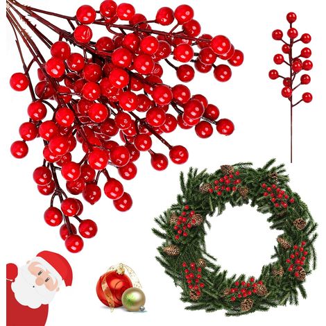 Lot de 20 baies rouges artificielles - Pour décorer un sapin de Noël, un vase, une maison, une chambre et d'autres endroits (22 cm) (1/5)