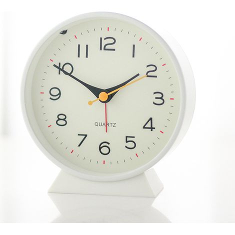 Matin analogique 4,5" – Réveil rétro en métal, Silencieux sans tic-tac, à Pile avec lumière Nocturne, pour Chambre, Bureau ou Table de Chevet (Blanc)