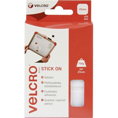 VELCRO® VEL-EC60235 Pastilles carrées auto-agrippantes à coller partie velours et partie agrippante (L x l) 25 mm x 25 (1/2)