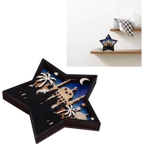 Étoile à cinq branches en bois sculptée à plusieurs niveaux, décoration créative pour la maison ou le bureau, idéale pour le Ramadan. (1/5)